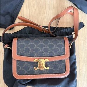 CELINE CLASSIQUE TRIOMPHE BAG IN Triomphe Canvas and Calfskin